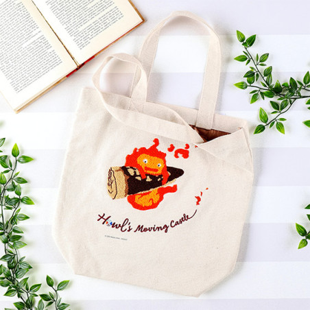 Bags - Embroidery Canvas Tote bag Calcifer In A Hurry - Howl's Moving Castle