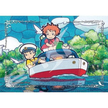 Puzzle - Puzzle Vitrail 208P Ponyo & Sosuke sur le bateau - Ponyo sur la falai